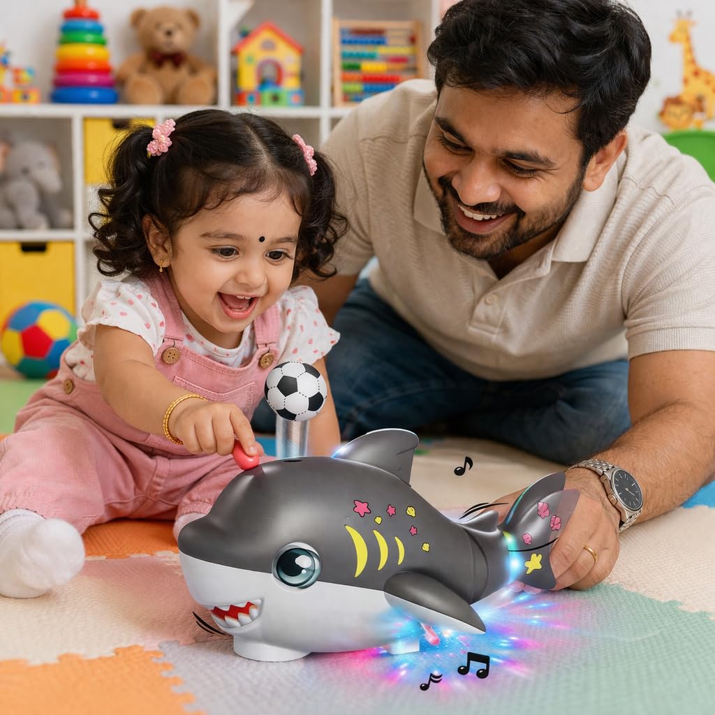 Tiburón Eléctrico Musical Con Bola Sopladora