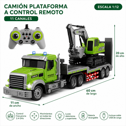 Tráiler Transportador con Excavadora a Control Remoto