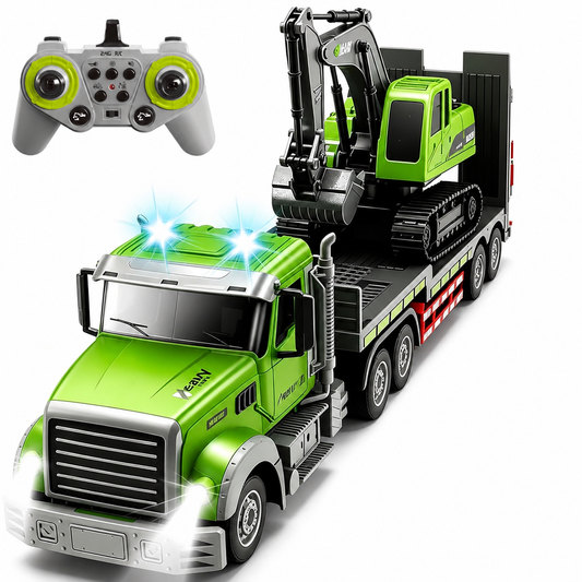 Tráiler Transportador con Excavadora a Control Remoto