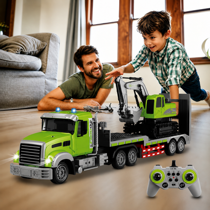 Tráiler Transportador con Excavadora a Control Remoto