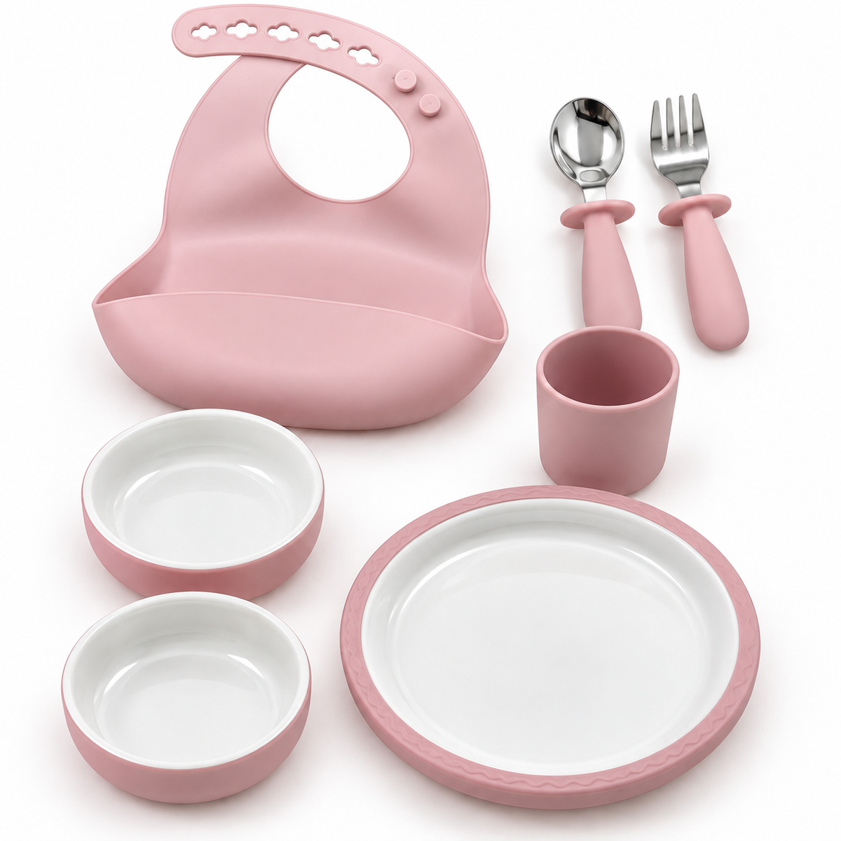 Set de Alimentación para Bebé de 7 Piezas – Silicona y Cerámica