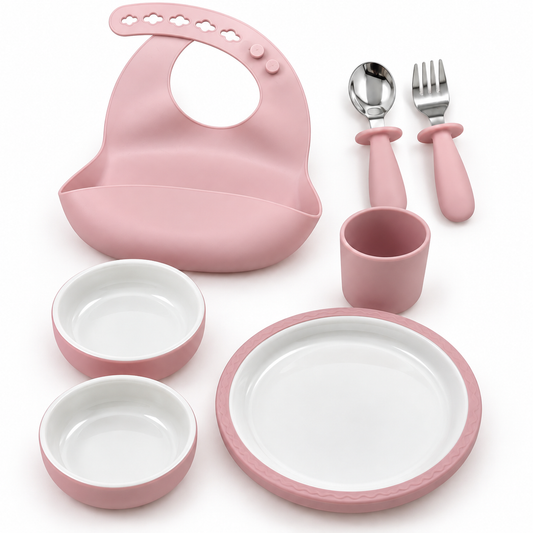 Set de Alimentación para Bebé de 7 Piezas – Silicona y Cerámica